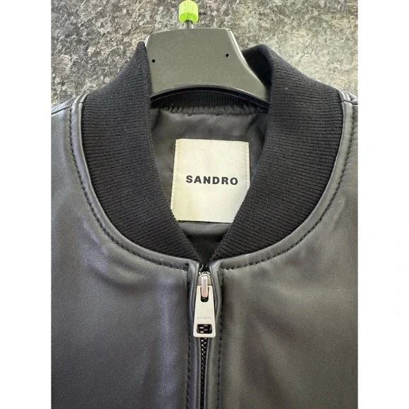 Sandro Paris Monaco Black Leather Jacket Rare brand NWT Size Small. Mens